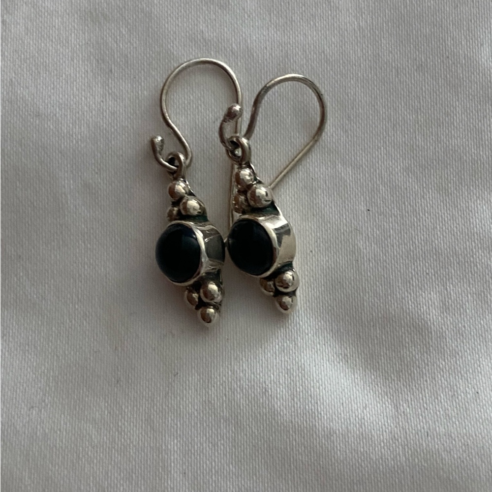 Sterling Silver and Black Onyx Dangle Earrings